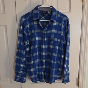 Lands' End Blue Plaid Button Down Shirt